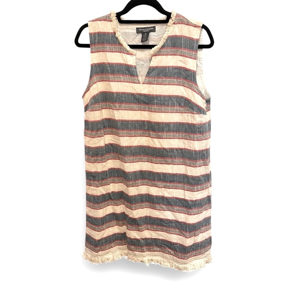 Chelsea & Theodore Striped Shift Fringe Hem Dress size 12 - Picture 1 of 11
